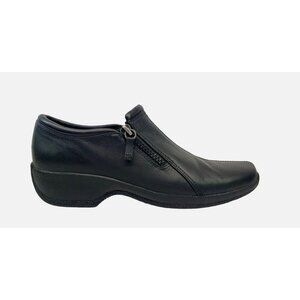Clarks Black Leather Wasteland Zip Loafers Shoes Size 8.5 M Womens Comfort Walk